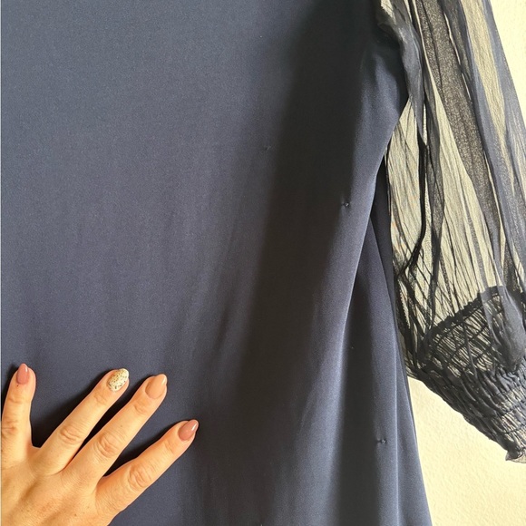 La Mouette Black and Blue Sheath Dress with Cuffed 3/4 Sleeves - Picture 5 of 6